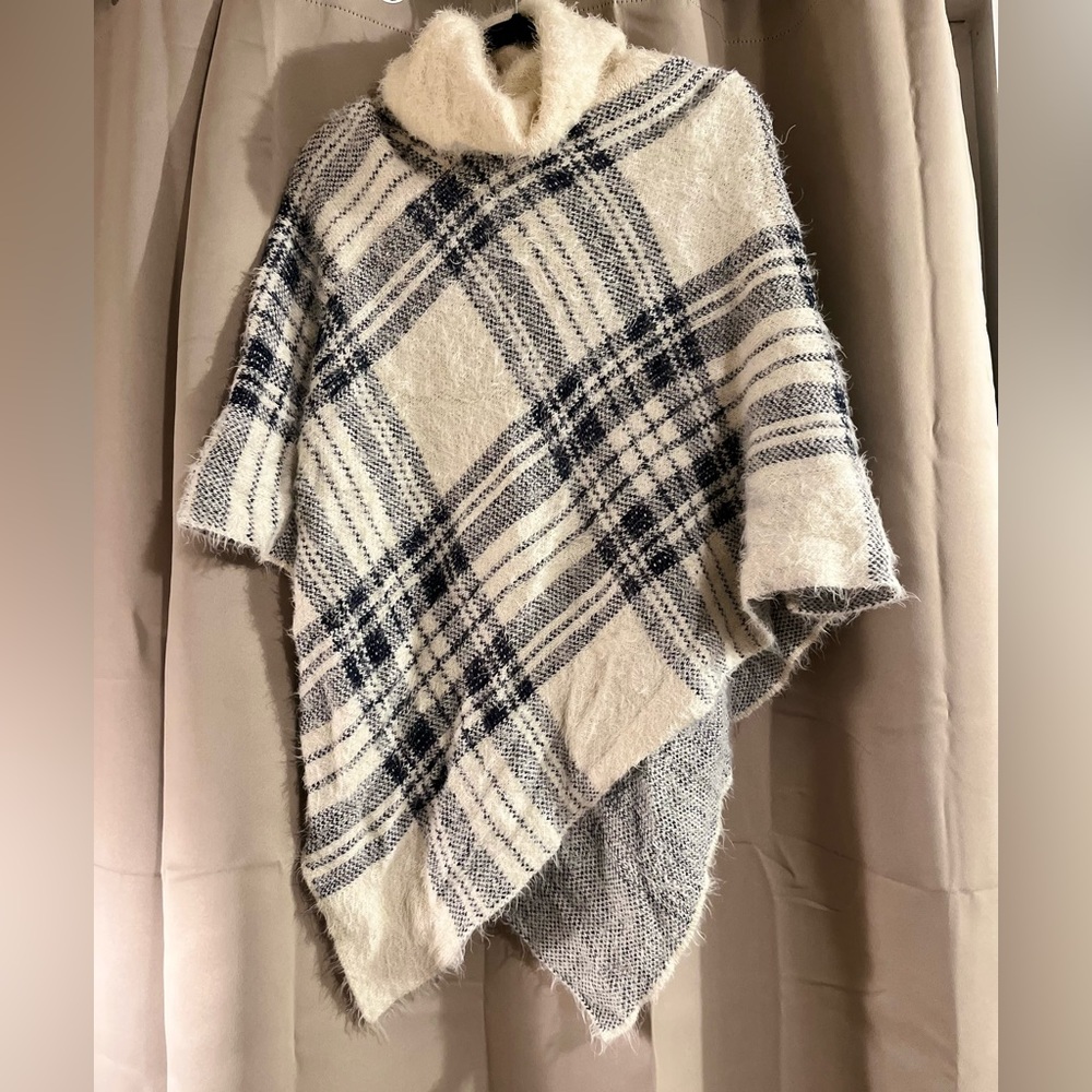 Plaid Cowl Neck Poncho